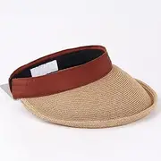 [LAYBAY] Women Straw Sun Visor Hat Large-Brimmed Straw Woven Empty Top Hat Women Sunshade Outing and Sun-Dried Straw Hat Sun Hat, 56~58cm (Color : Brick red)