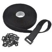 16Ft x 1In Black Reusable Fastening Cable Ties, Feet Heavy Duty Hook Loop Cab...
