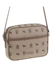 [PIERRE CARDIN] Canvas Print Leather Trim Square Cross-Body Bag in Beige