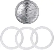 Sivaphe Replacement 4 Cup Moka Pot Infuser Parts for Stainless Steel Italian Stovetop Espresso Coffee Maker, 1 Coffee Filter and 3 Silicone Gasket Seals