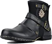 [OSSTONE] Herren Leder chukkastiefel Worker Biker Boots-Motorrad-Leder-Schuhe für reißverschluss Schnürstiefeletten Boots OS-5008-1-NH-DE-R