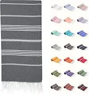 Park Oz Turkish Beach Towels – Oversized 100% Cotton Quick-Dry Absorbent Sand-Free Blanket 72"x40" Extra Large Lightweight Pool Towel for Adults Women Men Packable Sand Resistant Perfect (Dark Gray)