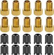 Bicycle Valve Adapter Set, Brass Valve Adaptor, Brass Adapter for Presta Valves (10 Pack + 10 Caps), Presta in Schrader Valves for Bicycles, E-Bikes, and E-Scooter