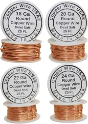 Bare Copper Wire Dead Soft 18-24Ga for Jewelry Craft 4 Sizes 25Ft Each