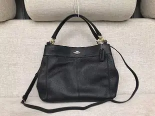 全館免運 COACH 全新正品 23537 時尚新款荔枝紋防刮皮革三層設計肩背包 女士手提戴妃包 黑色 可開發票