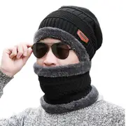 Beanie Hat with Scarf Set Warm Polyester for Men and Women Winter Outdoor Activities-Black