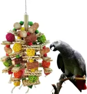 Bird Swing Toy Wooden Parrot Perch Stand Playstand with Chewing Beads Cage Playg
