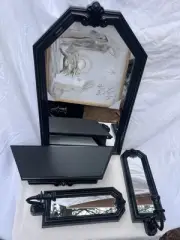 Vtg Black Wall Mirror Sconces Shelf Set 4 Plastic~ NEW