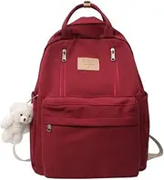 [LeoLeoxx] Preppy Backpack with Plushies Cute Vintage Backpack for School Girls Light Academia Bookbags Solid Aesthetic Backpack