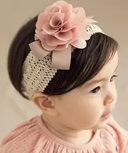 [Denifery] Baby Girls Cute Headband Elastic Lace Hair Band Pink Flower Headband Hair Accessories