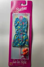 1997 Barbie Go In Style Fashions Blue/Orange Dress Orange Shoes (New In Pack)