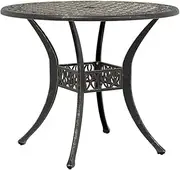 vidaXL Cast Aluminium Garden Table - Round Outdoor Patio Furniture with Umbrella Hole, 90cm Diameter, Bronze Finish, Stylish Retro Design