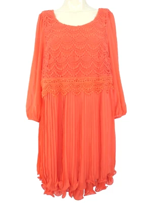 Plus Size Dress Coral Pink Pleated Going Out Occasion Lace UK 22 NEW