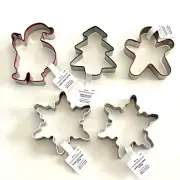5 Christmas Cookie Cutters ~ Santa - Tree - Gingerbread - Snowflakes, Threshold