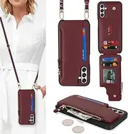 [Cavor] for Samsung Galaxy A14 5G Phone Case Wallet, A14 Crossbody Case with Strap,Galaxy A14 5G Wallet Case for Women,Leather Zipper Pocket Card Holder-Wine red