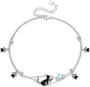 [VONALA] Cat Anklet 925 Sterling Silver Black Cat Paw Print Anklet for Cat Lovers Cute Animal House Jewellery Gifts for Women Daughters, Große, Sterling Silver, No Gemstone