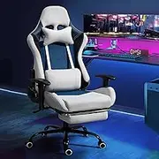Gaming Chair Racing Computer Chair with Footrest and Lumbar Support Office Chair High-back Ergonomic Video Game Chairs with 360°-Swivel Seat and Headrest Height Adjustable Gamer Desk Chair