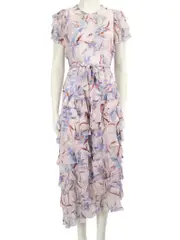 Pink Floral Pattern Tiered Dress