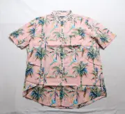 Club Room Men's S/S Palm Tree Printed Casual Button Up EJ3 Pink Medium NWT