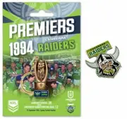 SET OF 2 CANBERRA RAIDERS 1994 NRL PREMIERS TROPHY KEYRING + LOGO PIN BADGE