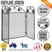 3-Panel Spark Fireplace Screen Safety Guard Folding Fire Place Barrier Black NEW