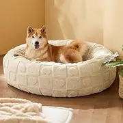 [Kobuer] Dog Bed for Large Dogs - Donut Pet Bed for Puppy Kitten with Anti Slip Bottom, Round Sherpa Dog Beds with Washable Removable Cover, Cream, 36x36x10 inches