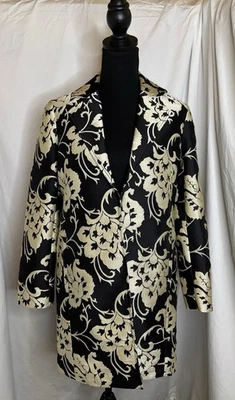 Chico's Duster Coat Dress Topper Sz0 (S) Black Floral Jacquard Elegant