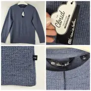$129 Travis Mathew Small Cloud Waffle Crew Vintage Indigo Blue Nubby Nep Casual