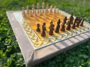 Tiled Chess Set w Wooden Chess Pieces - Ceramic Chessboard - Tiled Chess Board