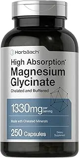 Magnesium Glycinate 1330mg | 250 Capsules | Buffered and Chelated | Non-GMO, Gluten Free | by Horbaach
