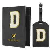 Passport Holder for Travel, Initial Passport Cover and Luggage Tag Set Black D