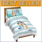 Bluey & Bingo 4-Piece Toddler Bed Set - Super Soft Microfiber Comforter & Sheets