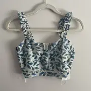Kendall + Kylie Women M Indigo Tropical Leaf Print Ruffle Cropped Tank Top NWT