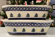 Lot of 2 Boleslawiec Polish Pottery Handcrafted 9x7x2.5 PINE TREES Baking Dishes