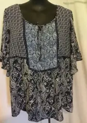 AUTOGRAPH NAVY "PAISLEY PRINT" FLUTTER SLEEVES TOP SZ 18-NEW REDUCED $
