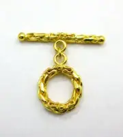 2 SET 32X17MM SOLID COPPER BALI TOGGLE CLASP 18K GOLD PLATED 535 ATL-57