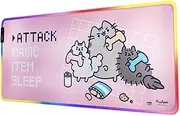 Official Pusheen XXL RGB Gaming Mouse Mat - LED Mouse Mat - 900x400x4 mm Non-Slip Rubber Base Mouse Pad RGB, RGB Gaming Mouse Pad, Keyboard Mouse Mat - Pusheen Gift - Kawaii Gaming