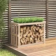 Robust Outdoor Log Holder 108x52x74 cm - Solid Pine Wood with Planter, Ample Firewood Storage & Decorative Fireplace Accessory