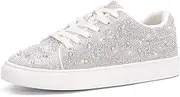 [Suokdil] Sparkle Rhinestone Sneakers for Women Bling Sneakers Rhinestone Sneakers White Shoe Glitter Fashion Bedazzled Platform Tennis Shoes Bride Sequin Wedding and Party Trendy Shoe