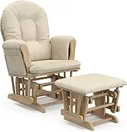 Storkcraft Premium Hoop Glider and Ottoman (Natural/Beige) – Padded Cushions with Storage Pocket, Smooth Rocking Motion, Easy to Assemble, Solid Hardwood Base