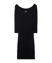 Off-White Off Stamp Off-Shoulder Long-Sleeved Dress IT40,IT44,IT42,IT38 Black