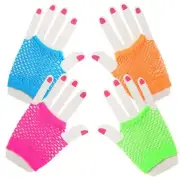 Neon Assorted Short Fishnet Mesh 24 Fingerless Gloves 80’s Costume Accessory