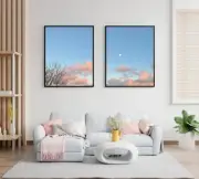 Diptych Oil painting January sky Canvas Oil Original