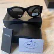 Prada Spr20z 1AB-5SO Shiny Black And Gold Designer Sunglasses Logo Case And Box