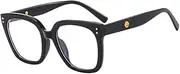 Blue Light Blocking Glasses Rectangle Chic Preppy Look MultiColor Frame for Women Men, Black, M