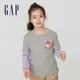 Gap 女童裝 純棉假兩件撞色長袖T恤-灰色(432128)