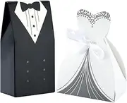 AIMALL 100PCS Dress Candy Boxes, Creative European-Style Suit & Gown Design, Wedding Favor Boxes, 300g White Cardboard, Mixed Tuxedo and Double-Breasted Gown