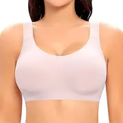 [Jiuday] Bra Without Underwire Push Up Bra Large Breasts Strong Hold Bustier Women's Padded Sports Bra Sleep Bra Seamless Soft T Shirt Classic Comfortable Bralette, Pink, XL