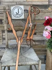 Circle L Handmade Leather Stitched Headstall Breast Collar-Light Oil One Ear