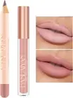 2 x Matte Nude Lip Liner and Lipstick Makeup Set, Liquid Lipstick 24H Non-Sti...
